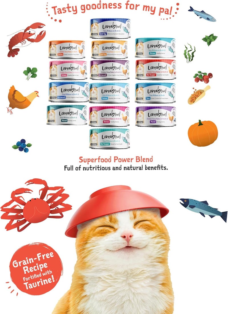Loveabowl Spec upgraded improved quality Love About Wet Cat Food, Variety Pack, Multi Variety, Tuna Fillets & Chicken Flakes in Gravy, 12 Flavors, 24 Cans, 70g Custom sizing alternatives - Image 4
