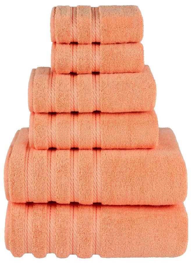 American Soft Linen - American Soft Linen 100% Turkish Carde Cotton 6 Piece Towel Set, 560 GSM Towels for Bathroom, Super Soft 2 Bath Towels 2 Hand Towels 2 Washcloths, Malibu Peach - Image 1