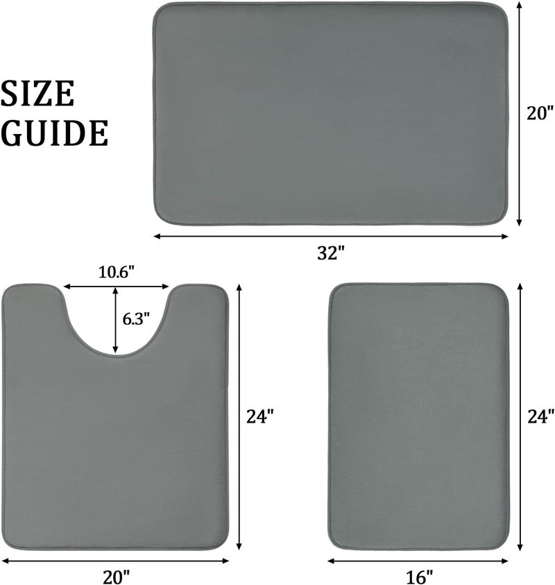 YIHOUSE Bathroom Rug Sets 3 Piece, Memory Foam Bath Mat, Non Slip Super Absorbent Soft Bathroom Mats, Machine Washable Bathroom Floor Mats Sets for Sink,Tub, Shower and Toilet,Dark Grey - Image 2