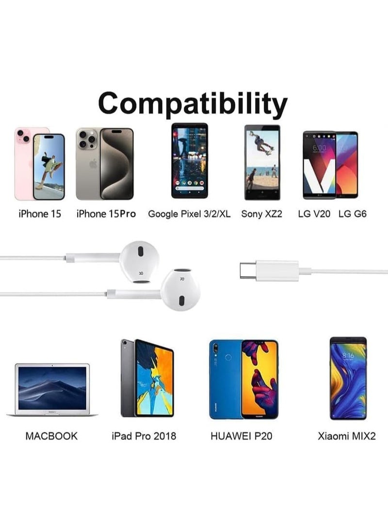 USB C Earphones with Mic & Volume Control – HiFi Stereo Wired Type C Headphones for iPhone 16/15 Pro Max, Samsung S24/S23, iPad Pro/Air, Pixel. Magnetic In-Ear Buds (White) with DAC Chip - Image 3