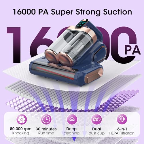 XIAOLANG Bed Mattress Vacuum Cleaner Cordless 16Kpa Handheld Vacuum, Vacuum Cleaner with 253.7nm UV-C Light,HEPA Filter & Ultrasonic, Portable Vacuums for Sofa Couch Crib Birthday Gifts for women blue+gold - Image 4