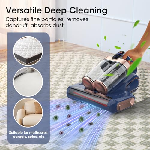 XIAOLANG Bed Mattress Vacuum Cleaner Cordless 16Kpa Handheld Vacuum, Vacuum Cleaner with 253.7nm UV-C Light,HEPA Filter & Ultrasonic, Portable Vacuums for Sofa Couch Crib Birthday Gifts for women blue+gold - Image 5