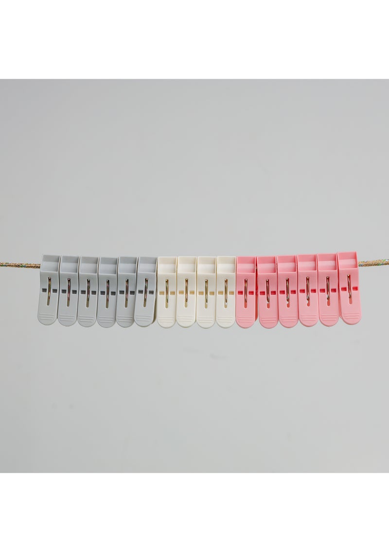 DELCASA 16 Pcs Cloth Clip, Plastic and Iron Pin, DC2006 | Laundry Clothes Pins Clips with Springs | 3 Colors Clothes Drying Line Pegs | Air-Drying Clothing Pin Set  - Image 4