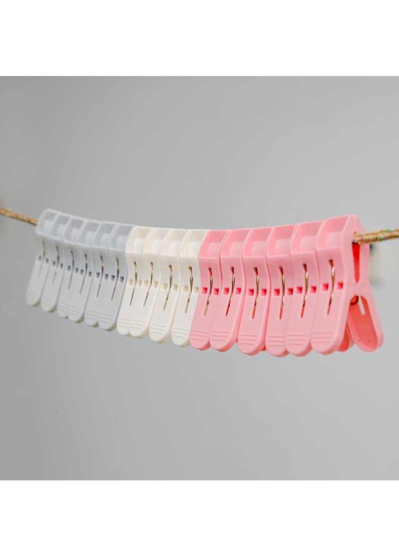 DELCASA 16 Pcs Cloth Clip, Plastic and Iron Pin, DC2006 | Laundry Clothes Pins Clips with Springs | 3 Colors Clothes Drying Line Pegs | Air-Drying Clothing Pin Set  - Image 3