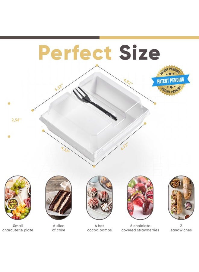 Leafiew 50 Pack Small Charcuterie Boxes with Clear Lids and Forks - To Go Paper Mini Charcuterie Box, Disposable Food Containers, 5Inch Dessert Boxes for Sandwich, Cookie, Cake Slice, Strawberries (White) - Image 2