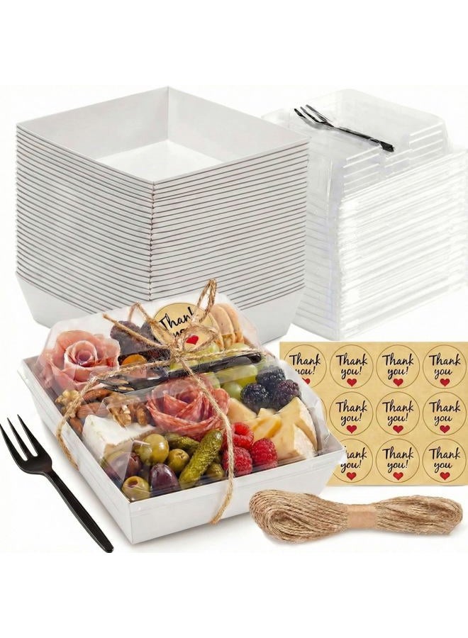 Leafiew 50 Pack Small Charcuterie Boxes with Clear Lids and Forks - To Go Paper Mini Charcuterie Box, Disposable Food Containers, 5Inch Dessert Boxes for Sandwich, Cookie, Cake Slice, Strawberries (White) - Image 1