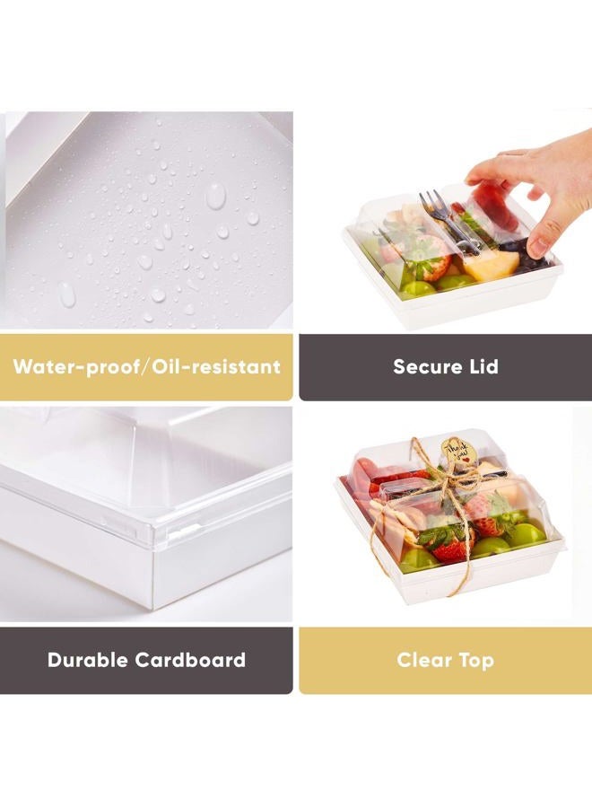Leafiew 50 Pack Small Charcuterie Boxes with Clear Lids and Forks - To Go Paper Mini Charcuterie Box, Disposable Food Containers, 5Inch Dessert Boxes for Sandwich, Cookie, Cake Slice, Strawberries (White) - Image 4