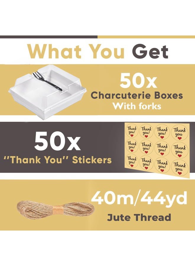 Leafiew 50 Pack Small Charcuterie Boxes with Clear Lids and Forks - To Go Paper Mini Charcuterie Box, Disposable Food Containers, 5Inch Dessert Boxes for Sandwich, Cookie, Cake Slice, Strawberries (White) - Image 3