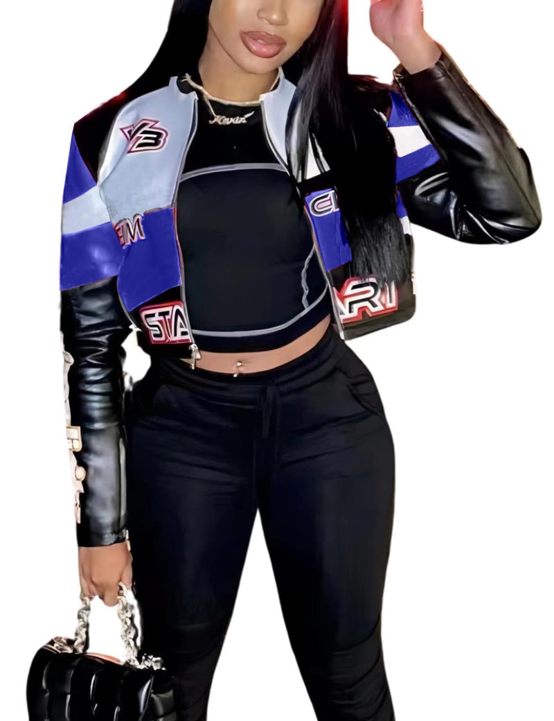 VOIKERDR Leather Jacket Women Zipper Moto Biker Short Leather Jacket Women Bomber Jacket Women Faux Leather Jacket - Image 2