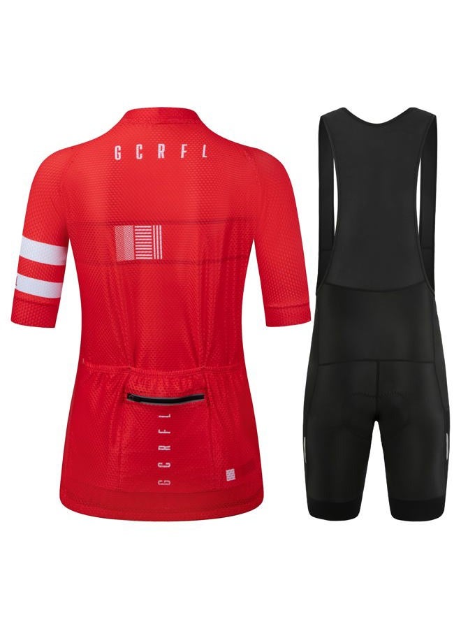 GCRFL Women's Cycling Jersey Sets Road Bike Jersey Riding Shirts Highly Breathable, Bib Shorts with Pockets and 4D Padded (Red, M) - Image 2