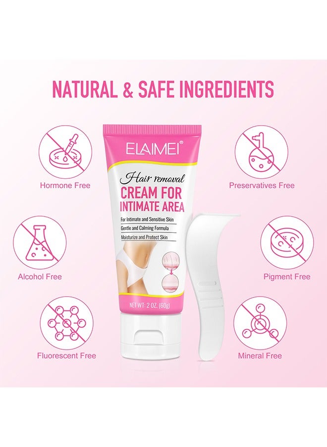 Elaimei Hair Removal Cream For Intimate Area，Painless Flawless Depilatory Cream For Private Areas, Pubic, Bikini, Body, Leg, And Underarms, Sensitive Formula For All Skin Types, Long-Lasting Fast-Acting 60g - Image 5