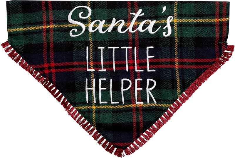 Pearhead Christmas Plaid Dog Bandana Santas Little Helper Holiday Pet Bandana Dog Christmas Bandana Slide On Collar Dog Apparel Plaid MediumLarge ML - Image 1