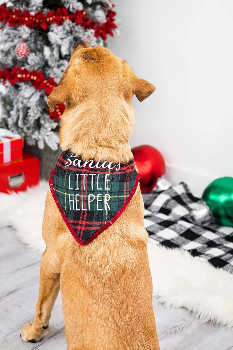 Pearhead Christmas Plaid Dog Bandana Santas Little Helper Holiday Pet Bandana Dog Christmas Bandana Slide On Collar Dog Apparel Plaid MediumLarge ML - Image 5