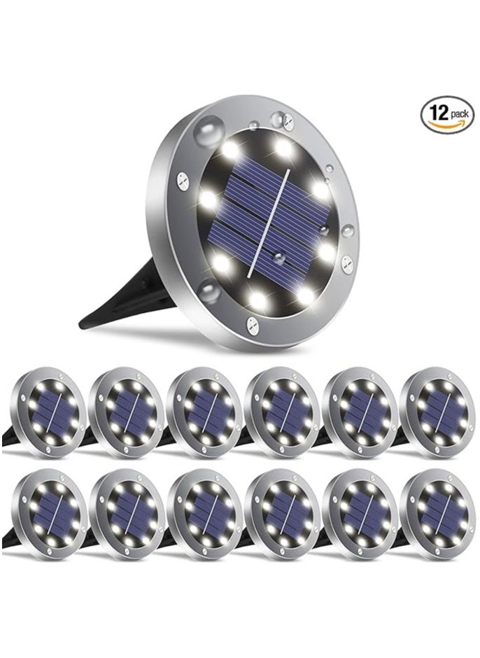 AIWANTO 12-Pieces Solar Ground Lights 8 LED Solar Garden Lights Outdoors Solar Disk Lights  - Image 1