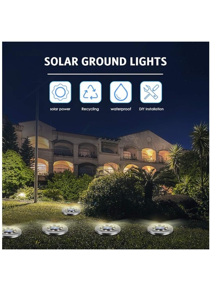AIWANTO 12-Pieces Solar Ground Lights 8 LED Solar Garden Lights Outdoors Solar Disk Lights  - Image 3
