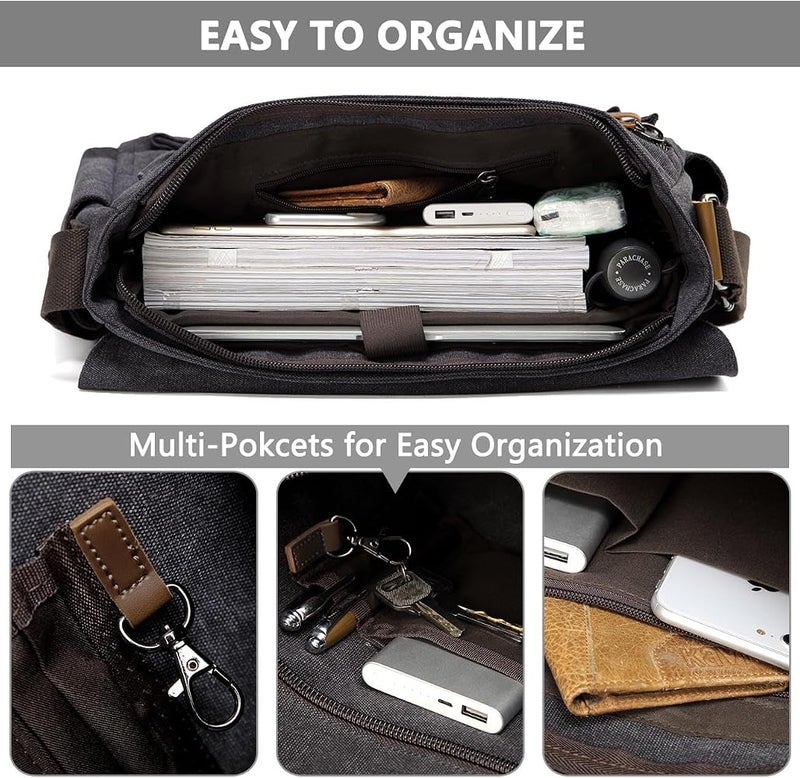 فاشي حقيبة VASCHY Canvas Messenger للرجال - حقيبة كتف للكمبيوتر المحمول مع مجرى للأمتعة - Image 4