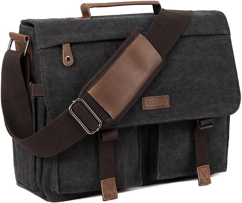 فاشي حقيبة VASCHY Canvas Messenger للرجال - حقيبة كتف للكمبيوتر المحمول مع مجرى للأمتعة - Image 1