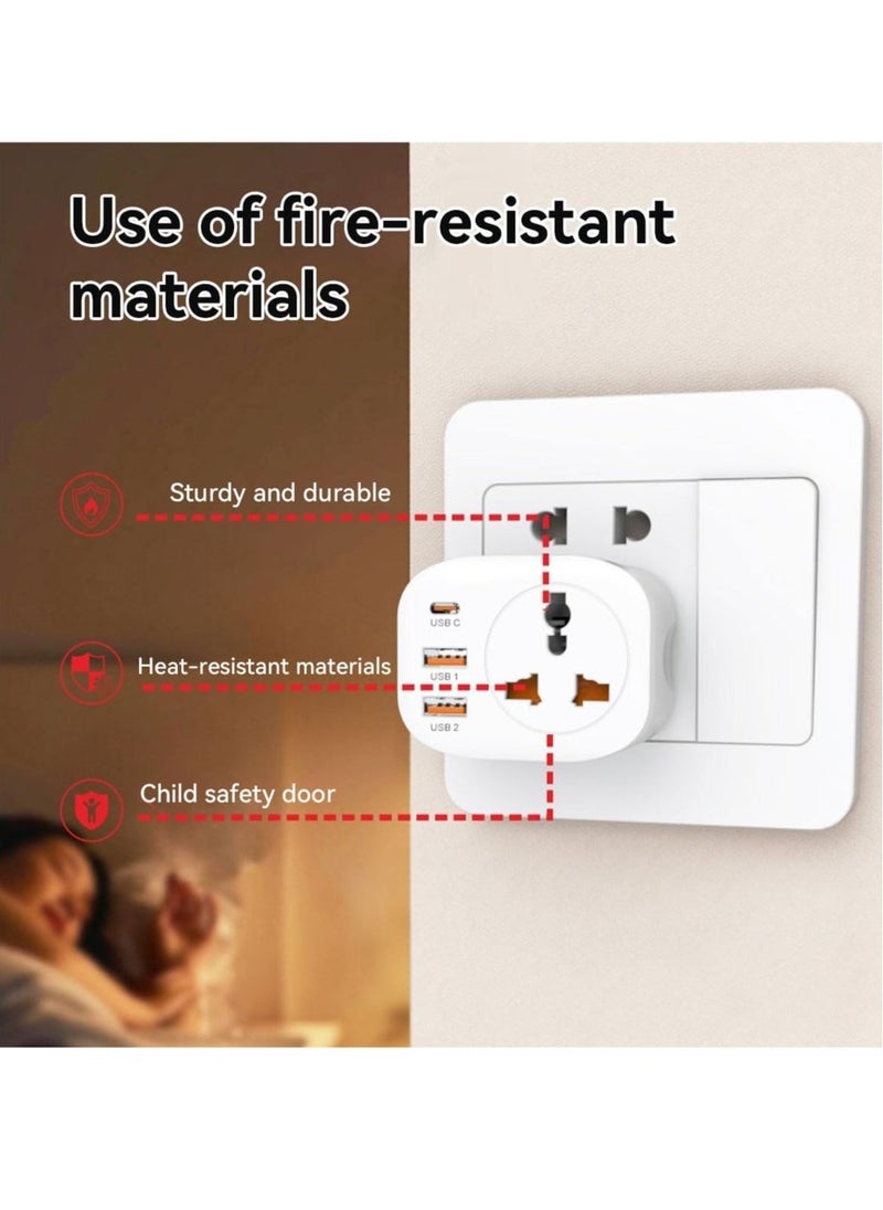 JAJEEK Type G Travel Converter Adapter with Universal Socket, 2 USB Ports & Type-C for Business, Holidays, Hotels & Airports – White - Image 5