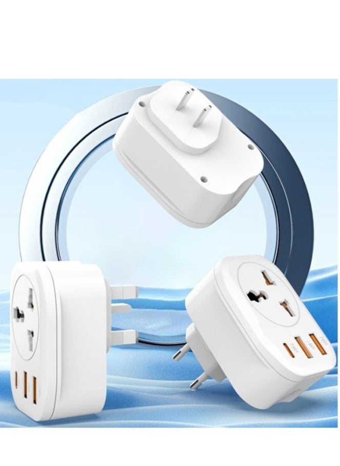 JAJEEK Type G Travel Converter Adapter with Universal Socket, 2 USB Ports & Type-C for Business, Holidays, Hotels & Airports – White - Image 1