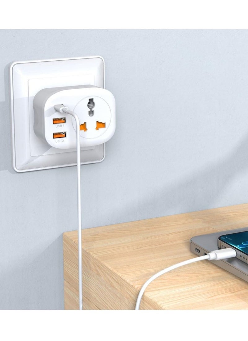 JAJEEK Type G Travel Converter Adapter with Universal Socket, 2 USB Ports & Type-C for Business, Holidays, Hotels & Airports – White - Image 4