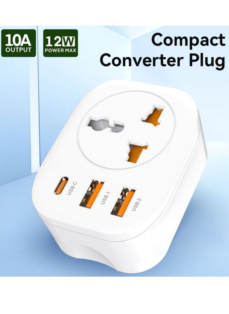 JAJEEK Type G Travel Converter Adapter with Universal Socket, 2 USB Ports & Type-C for Business, Holidays, Hotels & Airports – White - Image 3