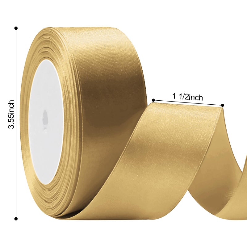 Flezoo 25 Yards Gold Satin Ribbon 1 1/2inch, Single Face Polyester Silk Fabric Hair String Ribbon for Craft, Flower Bouquets, Gift Wrapping, Wedding, Bow Making and Valentines Decoration - Image 2