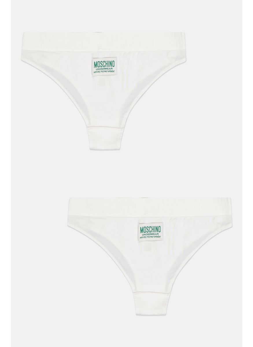 MOSCHINO Women 2 Pieces Brand Logo Hipster Briefs, White  - Image 2