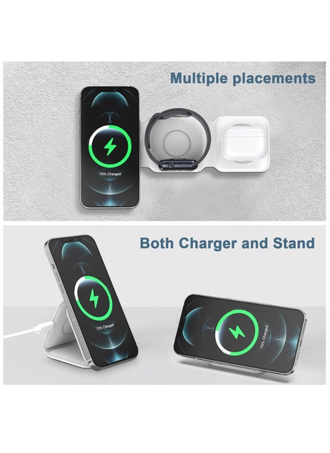 3 in 1 Wireless Charging Station for Apple Multple Devices - Foldable Magnetic Wireless Charger Dock -Travel 15W Charging Pad for iPhone 16 15 14 13 12 Pro/Pro Max/Plus/Watch  Airpods All Series