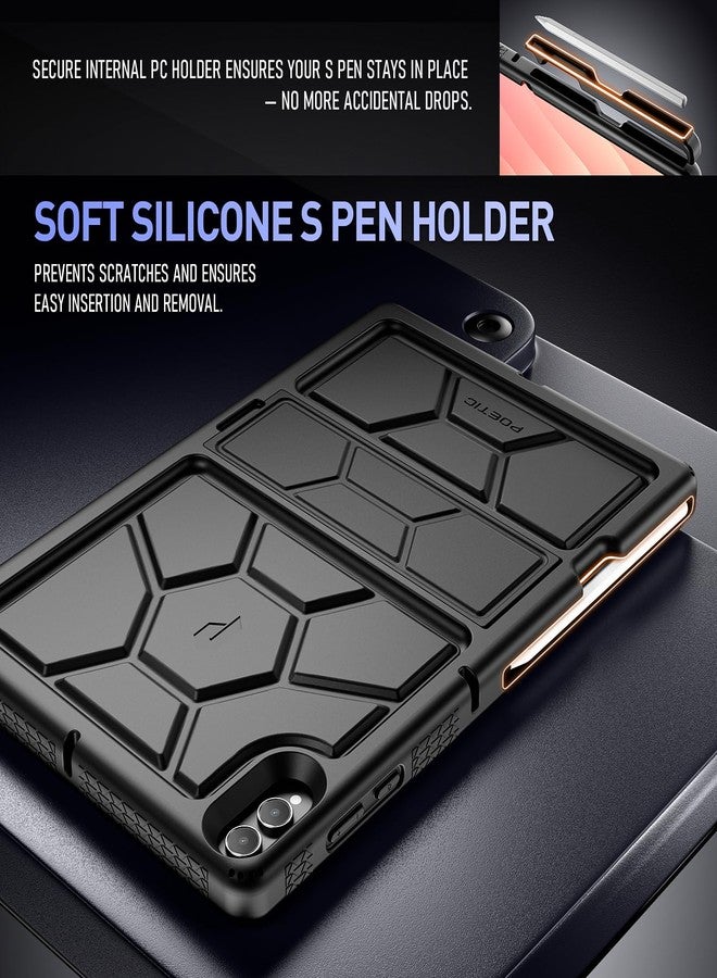 Poetic TurtleSkin Case for Samsung Galaxy Tab S11 Ultra (2025 Release) 14.6" with Kickstand & S Pen Holder, Heavy Duty Shockproof Kids Friendly Protective Silicone Cover, Black - Image 4