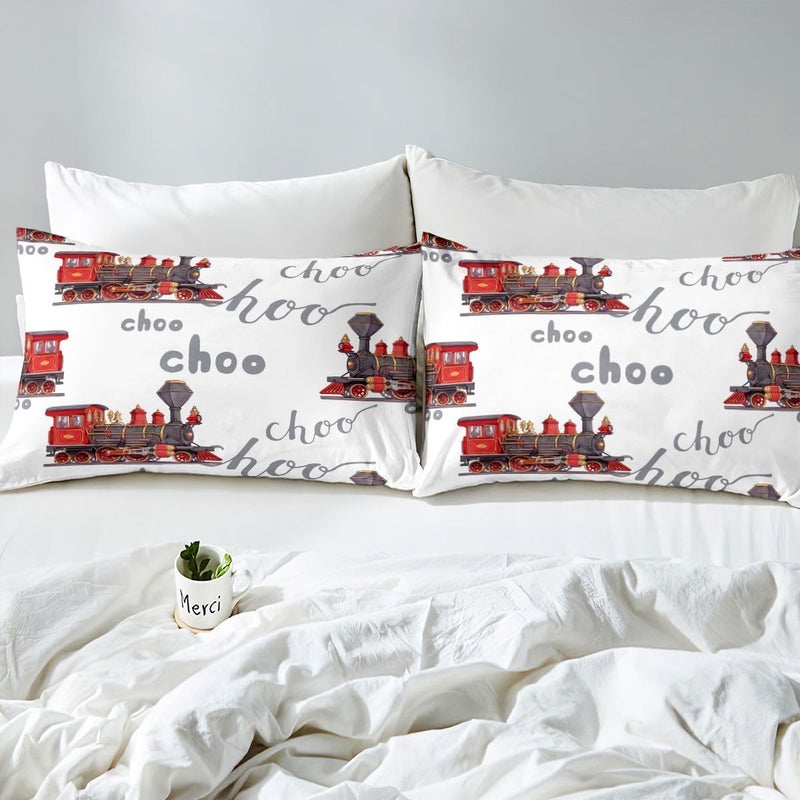 Feelyou Cartoon Car Bed Sheets Set Kids Train Sheet Set Boys Girls Choo-Choo Rail Roads Tracks Decor Sheets with Deep Pocket Fitted Sheet Microfiber Train Construction Bedding Set Bedroom Twin Size - Image 4