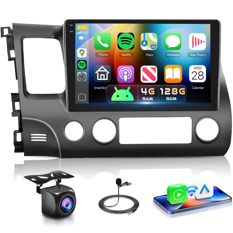 Podofo 4G 128G Car Stereo for Honda Civic 2006 2007 2008 2009 2010 2011 Radio,10.1" Incell Touchscreen Wireless Carplay Android Auto 36EQ Bluetooth 5.0 Android 15 GPS WiFi FM/RDS Backup Camera - Image 1