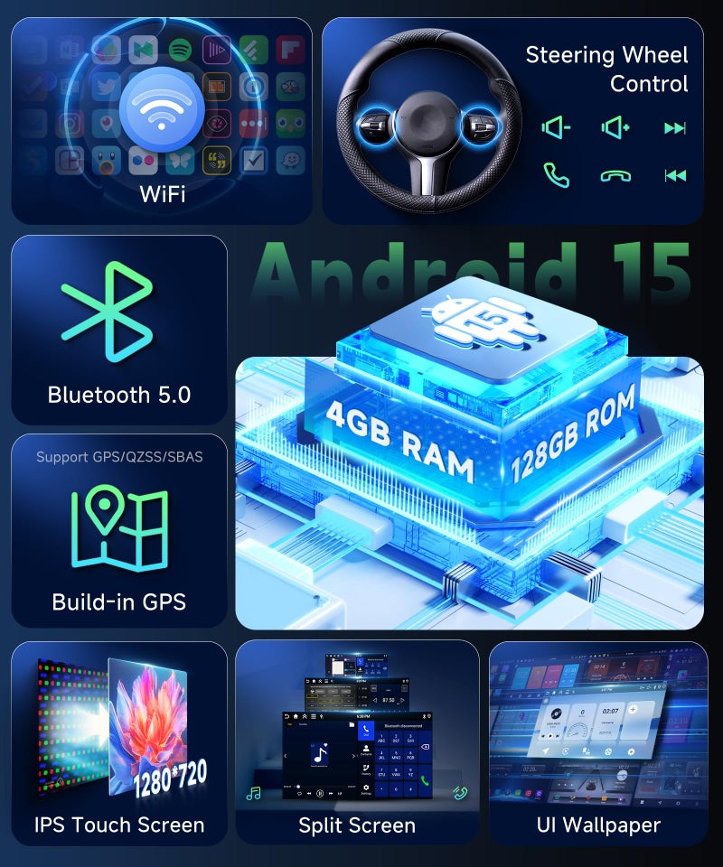 Podofo 4G 128G Car Stereo for Honda Civic 2006 2007 2008 2009 2010 2011 Radio,10.1" Incell Touchscreen Wireless Carplay Android Auto 36EQ Bluetooth 5.0 Android 15 GPS WiFi FM/RDS Backup Camera - Image 5