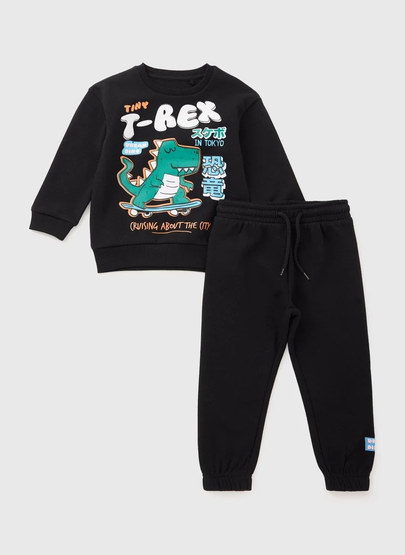 Matalan Boys Black T Rex Sweatshirt & Jogging Bottom Set