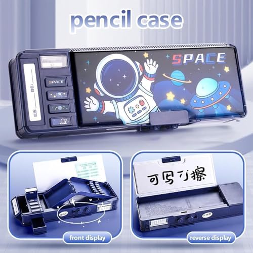 Royals hub Plastic Multifunctional Space Password Lock Double Sided Compass Box For Kids, Pencil Box For Boy & Girl, Aesthetic, Space Astronaut Theme Pencil Case Return Gifts For Kids, Blue - Image 2