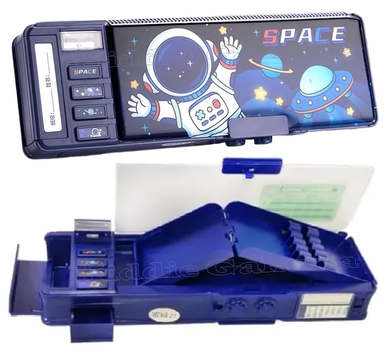 Royals hub Plastic Multifunctional Space Password Lock Double Sided Compass Box For Kids, Pencil Box For Boy & Girl, Aesthetic, Space Astronaut Theme Pencil Case Return Gifts For Kids, Blue - Image 1