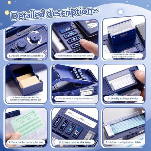Royals hub Plastic Multifunctional Space Password Lock Double Sided Compass Box For Kids, Pencil Box For Boy & Girl, Aesthetic, Space Astronaut Theme Pencil Case Return Gifts For Kids, Blue - Image 4