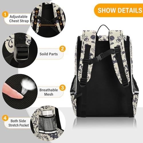 XUWU Goth Bat Flowers Backpack with Reflective Strip for Kids Boys Girls Elementary School Bag Removable Chest Strap - Image 3