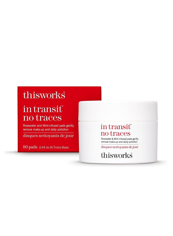 This Works In Transit No Traces Cleansing Pads Rosewater and Mint Infused Facial Wipes Gentle Make-Up Remover 80 pads - Image 1
