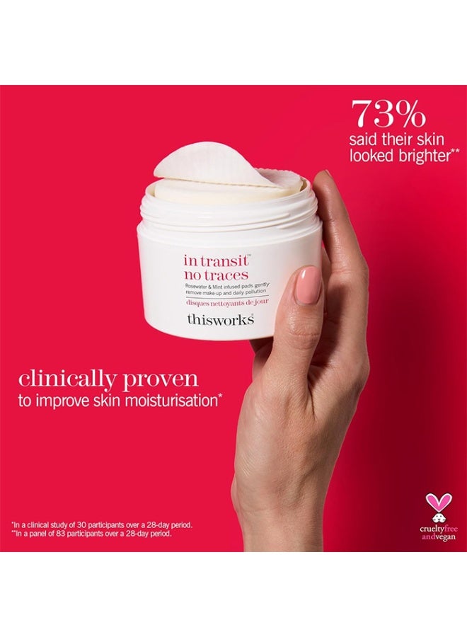 This Works In Transit No Traces Cleansing Pads Rosewater and Mint Infused Facial Wipes Gentle Make-Up Remover 80 pads - Image 4