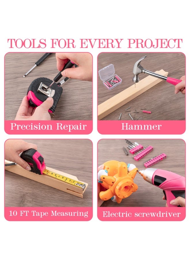 Arabest Drill Set, Cordless Drill, Small Tool Kit, 112pc 3.6V USB Tool Set, Tool Kit for Dorm, Cordless & Rechargeable, Pink Home Toolbox for Women, DIY Toolbox - Image 3