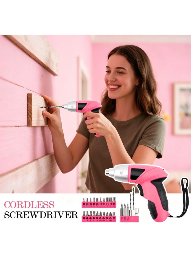 Arabest Drill Set, Cordless Drill, Small Tool Kit, 112pc 3.6V USB Tool Set, Tool Kit for Dorm, Cordless & Rechargeable, Pink Home Toolbox for Women, DIY Toolbox - Image 5