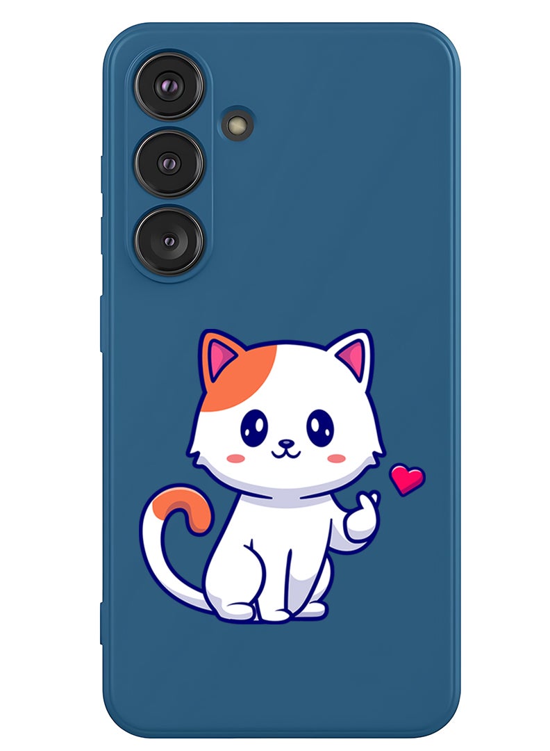 Theodor Protective Slim Fit Case Liquid Silicone Cover with Full Body Protection Anti-Scratch Shockproof Case For Samsung Galaxy S25 (Blue) - Cat love - Image 1