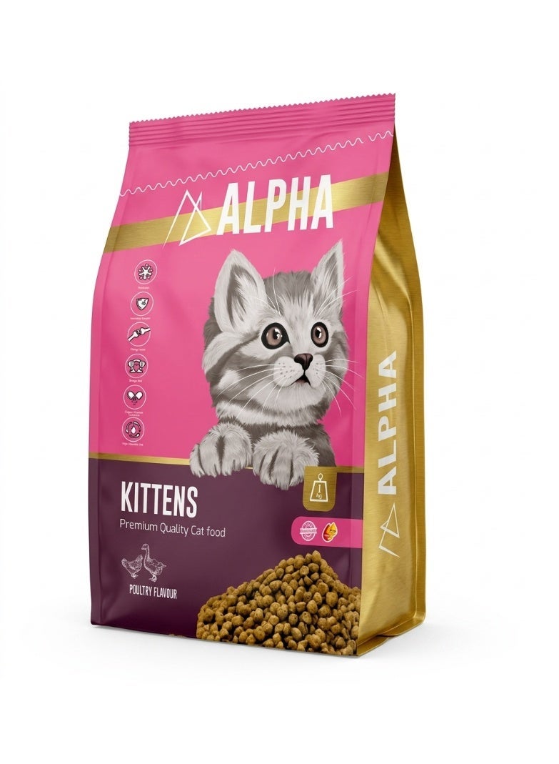 Alpha Kittens Dry Cat Food 1kg – Premium Poultry Flavour Growth Formula for Junior Cats & Kittens, High Protein & Rich in Omega 3/6 for Immunity & Digestibility - Image 1