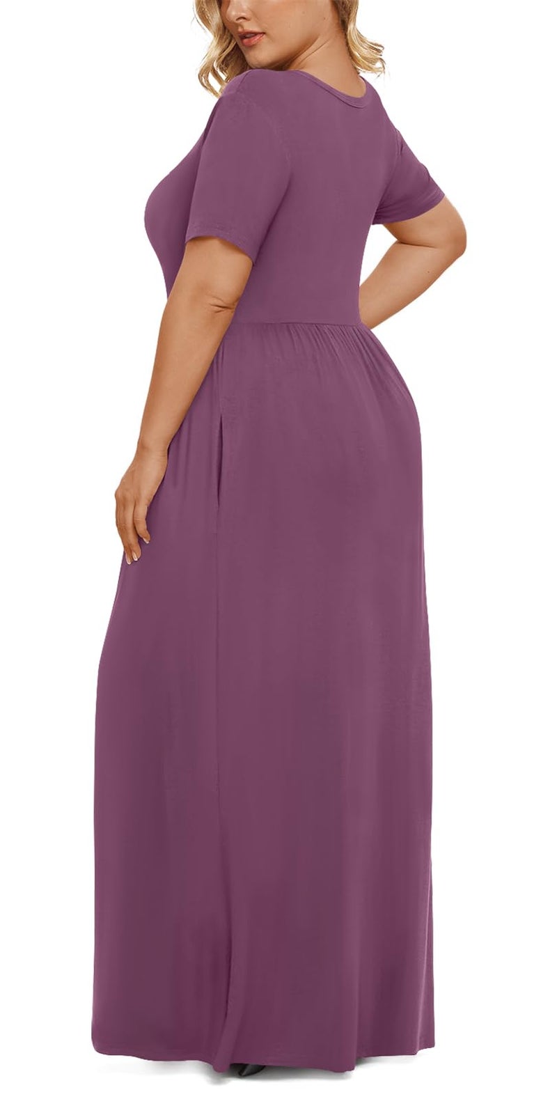 LONGYUAN Women's Plus Size Maxi Dresses for Curvy Women Summer Short Sleeve Casual 2026 Long Dress Purple Red 3XL - Image 3