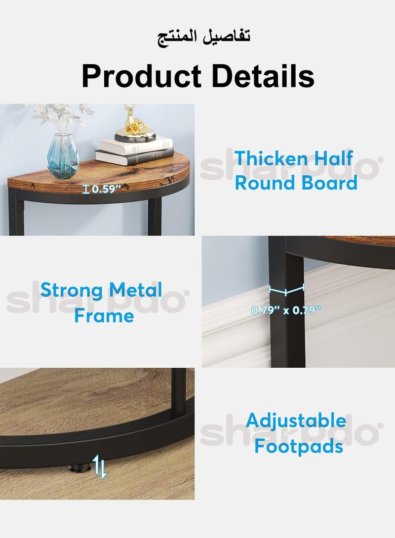 شاربدو طاولات جانبية نصف دائرية من قطعتين، طاولة جانبية مزدوجة الطبقات للأريكة، طاولة قهوة، طاولة جانبية، طاولة شاي - Image 3