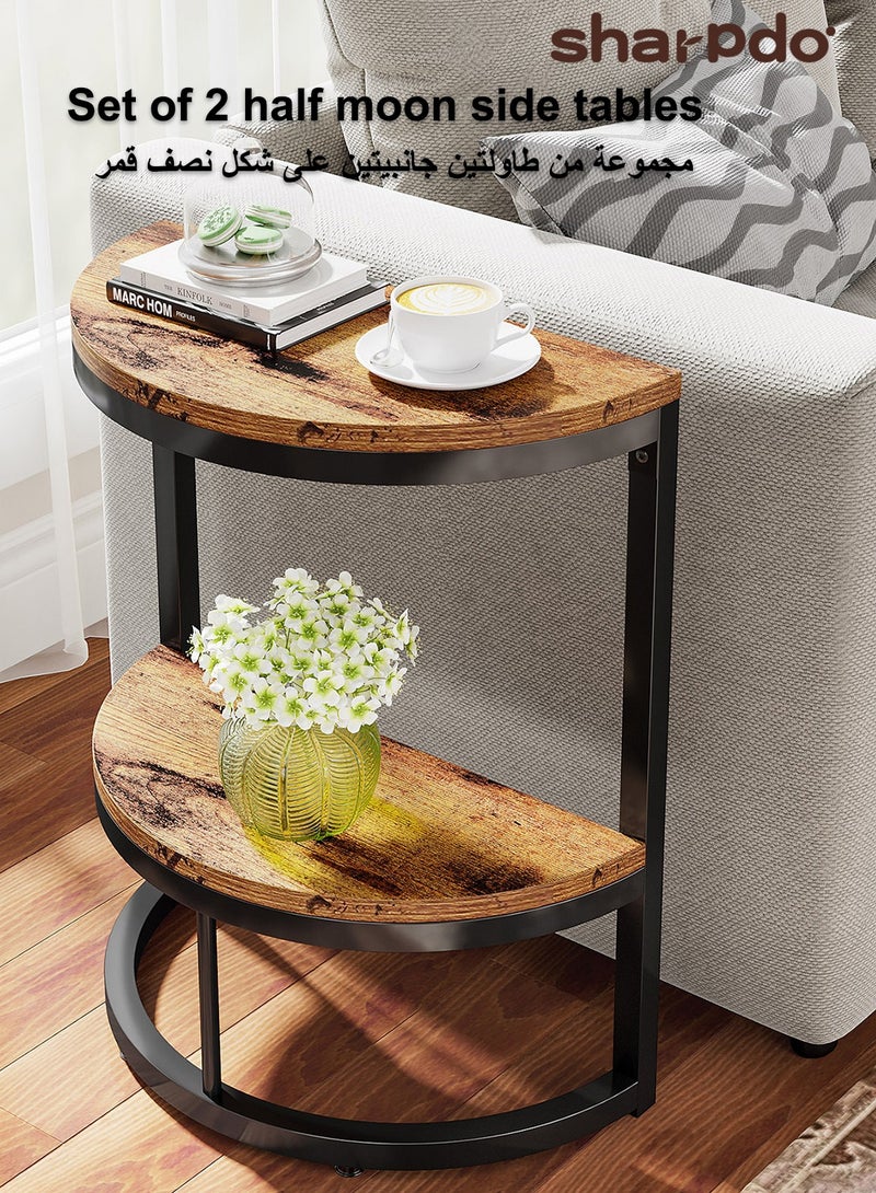 شاربدو طاولات جانبية نصف دائرية من قطعتين، طاولة جانبية مزدوجة الطبقات للأريكة، طاولة قهوة، طاولة جانبية، طاولة شاي - Image 1