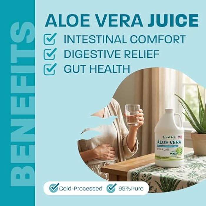 Land Art - Pure Aloe Vera Juice Unflavored – Cold-Processed - 99.7% Organic Aloe Vera Inner Fillet from Fresh Texas Leaves – Digestive Health, Detox and Natural Wellness – 64 fl oz - Image 2