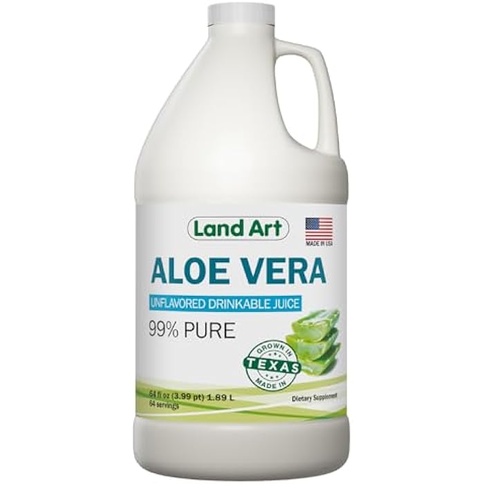 Land Art - Pure Aloe Vera Juice Unflavored – Cold-Processed - 99.7% Organic Aloe Vera Inner Fillet from Fresh Texas Leaves – Digestive Health, Detox and Natural Wellness – 64 fl oz - Image 1