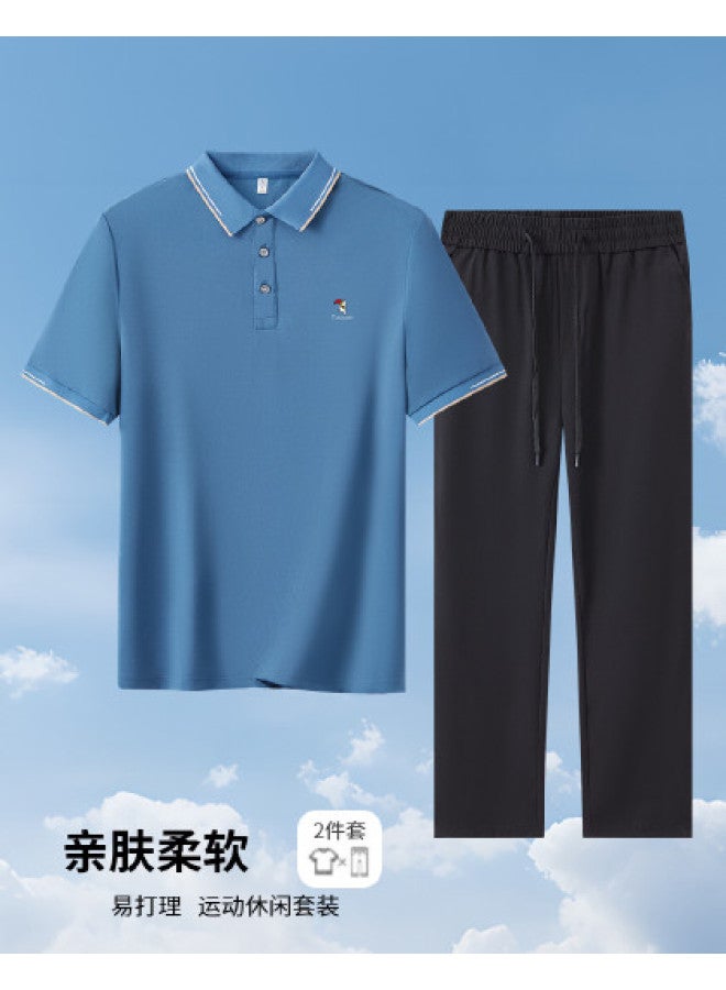 Tucano men's Summer Short-sleeve Polo Shirt With Elastic Waist Casual Pants Set - Image 1