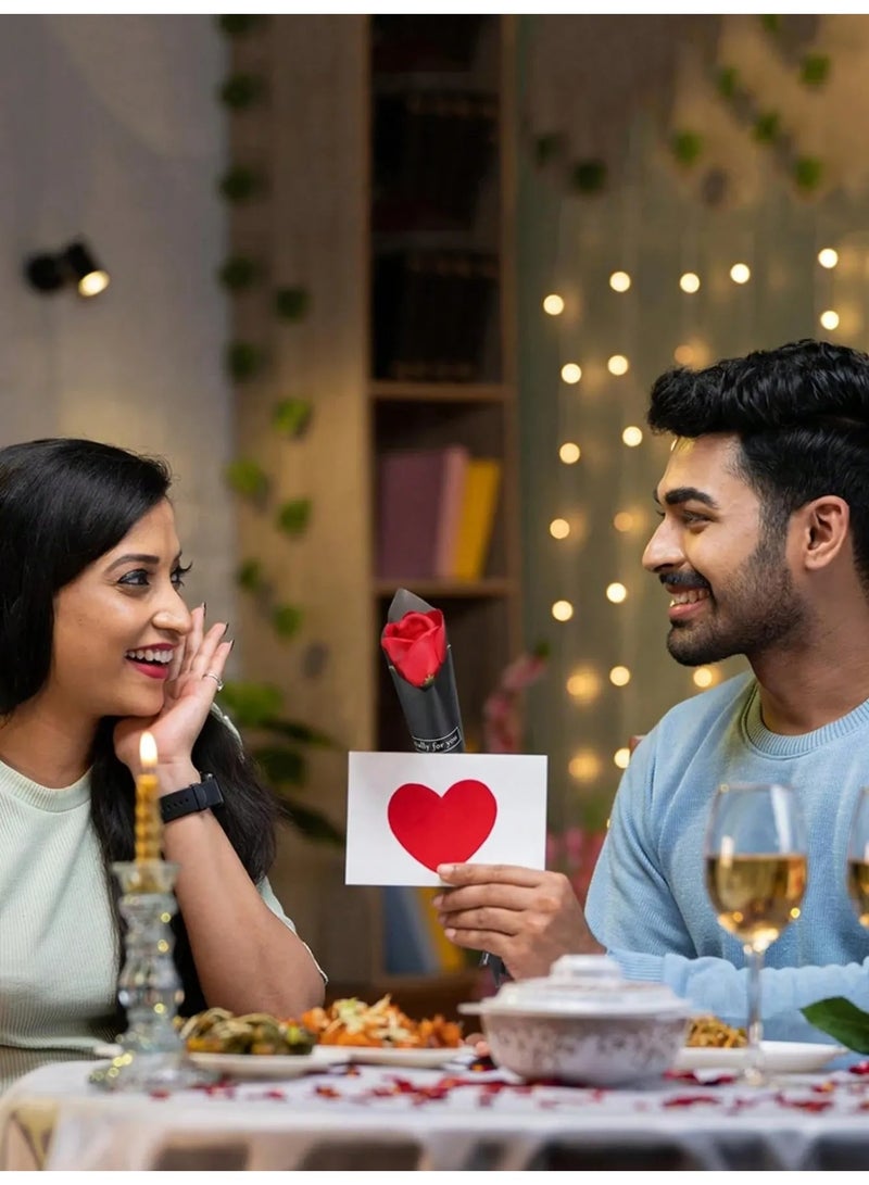 Artificial Flower Bouquet with 4 Red Roses Wrapped in Elegant Black Paper and Satin Ribbon – Perfect Gift for Birthdays, Engagements, Graduation, Weddings, and Special Occasions - Image 2